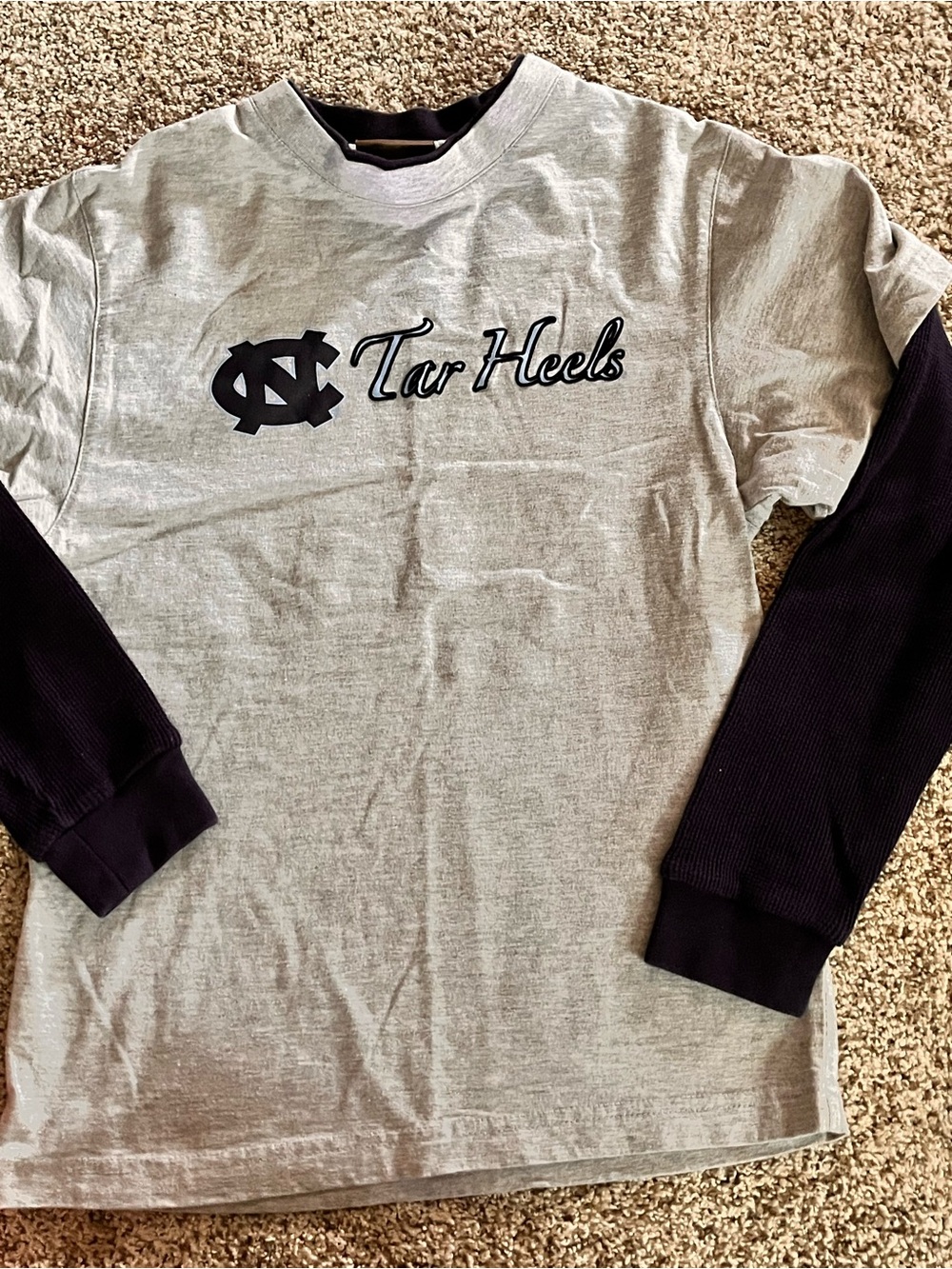Reebok Gray and Navy Tar Heels Long-Sleeve Tee